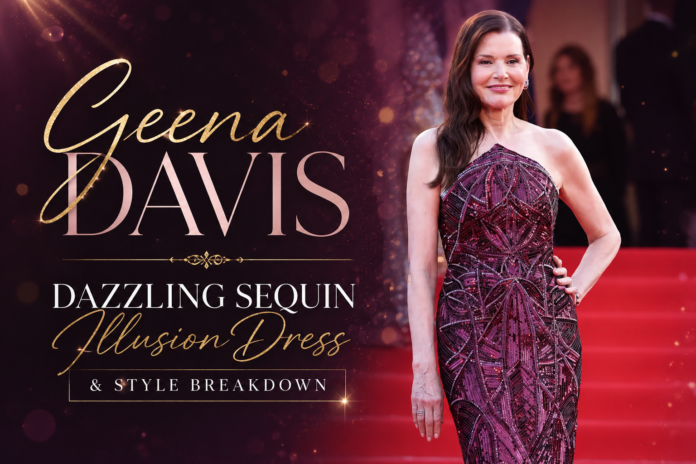 Geena Davis Dazzling Sequin Illusion Dress & Style Breakdown