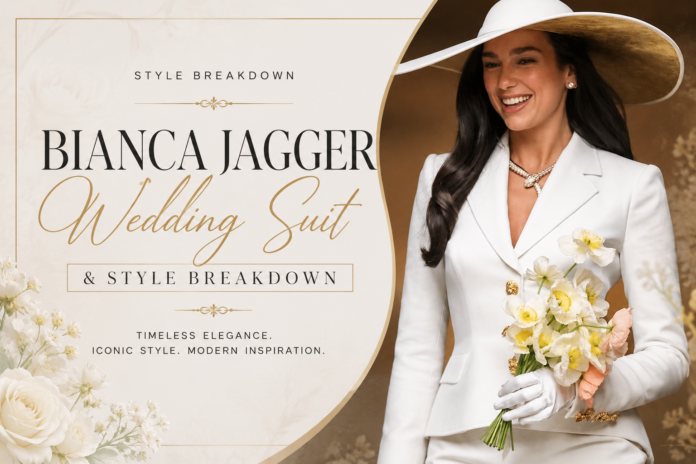 Bianca Jagger Wedding Suit & Style Breakdown