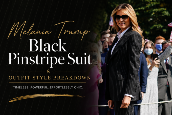 Melania Trump Black Pinstripe Suit & Outfit Style Breakdown