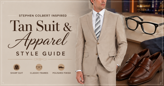 Stephen Colbert Inspired Tan Suit & Apparel Style Guide